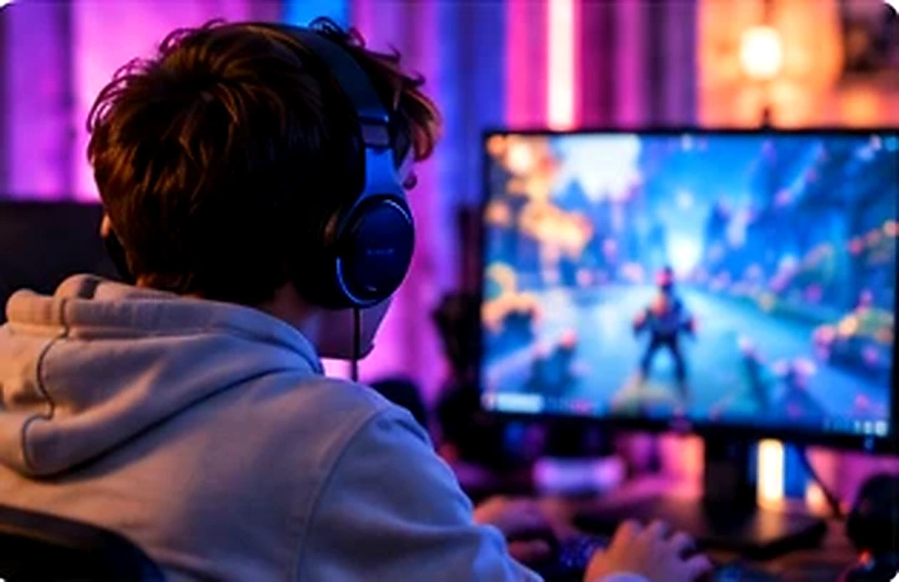 Young person gaming with headphones