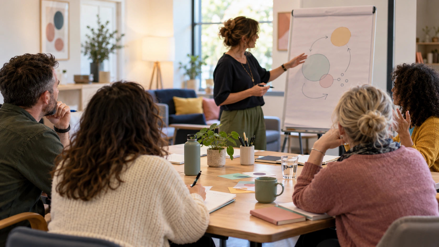 A small professional workshop taking part in a warm and welcoming training space.