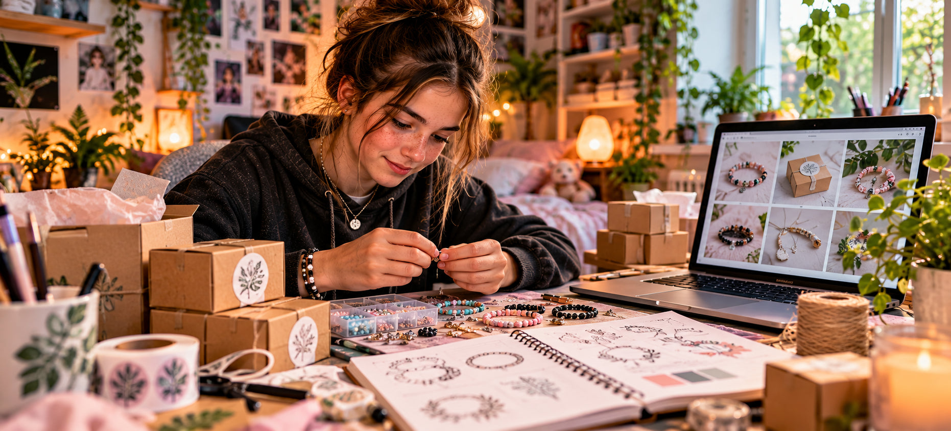Young person making jewellery and exploring a creative project
